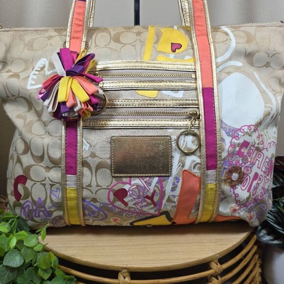 Coach RARE Poppy Graffiti Applique Glam Tote - Picture 2 of 16